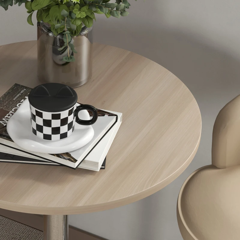 HOMCOM Table de bar ronde table haute cuisine réglable en hauteur 69-91 cm plateau pivotante à 360° naturel et gris