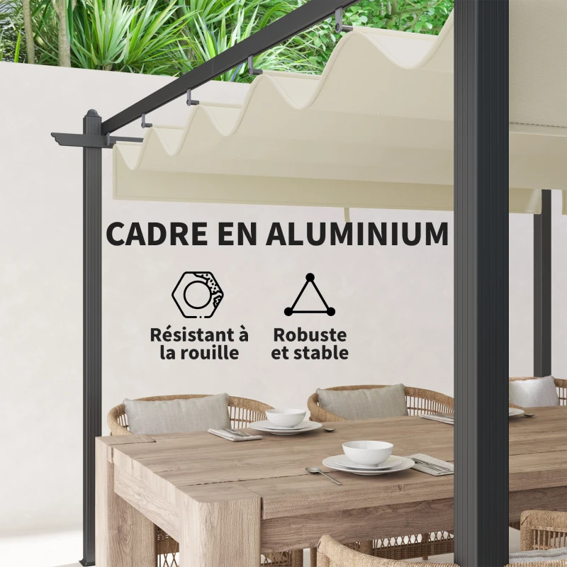 Outsunny Pergola rétractable 3,5 x 6 m pergola pour terrasse structure en aluminium + toile polyester - beige