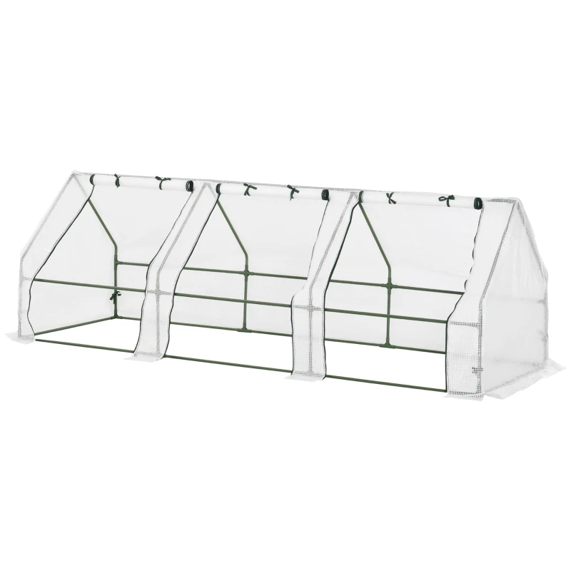 Outsunny Mini Serre de Jardin mini serre tunnel 270L x 90l x 90H cm toit pointu Acier PE Haute densité 140 g/m² Anti-UV 3 fenêtres avec Zip enroulables Blanc