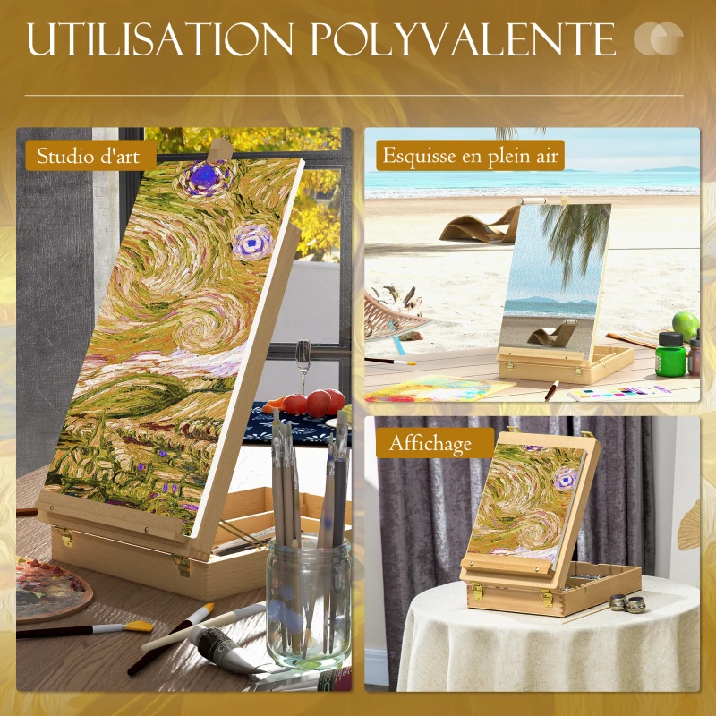 Vinsetto Chevalet de table en bois pour toile jusqu'à 61 cm bois de hêtre planche à dessin pliante bois naturel