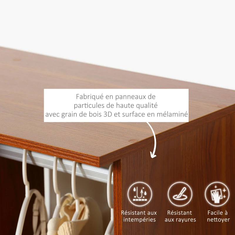 HOMCOM Armoire penderie Armoire de Rangement Mobile Panneaux de Particules Coloris Noyer