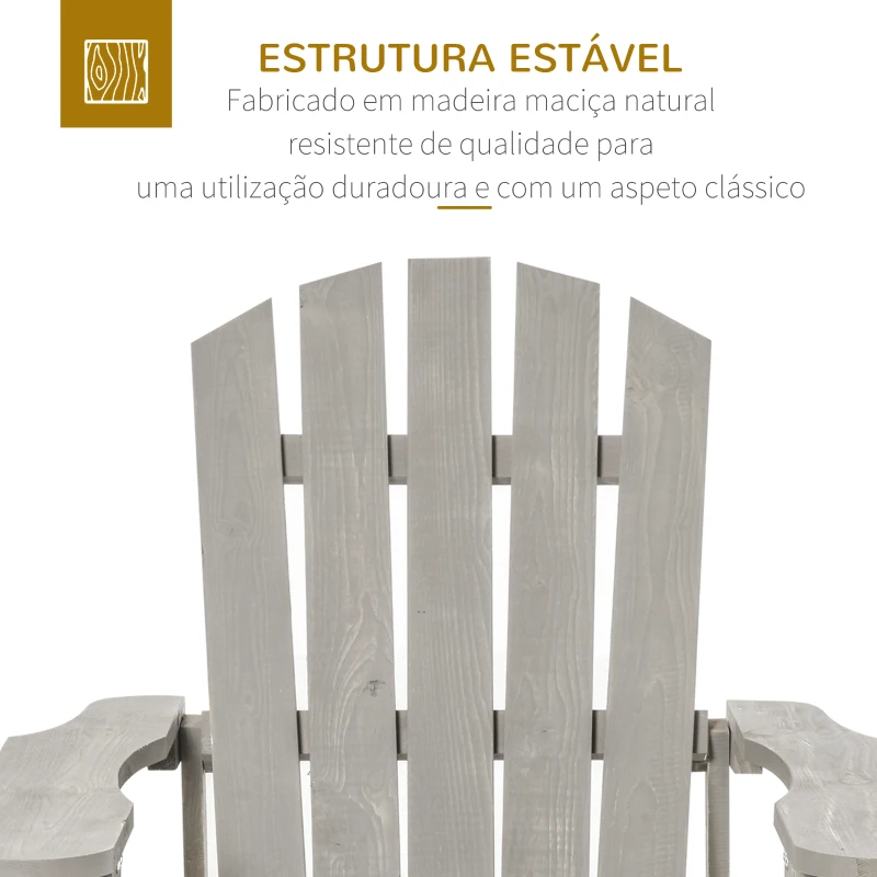 Outsunny Cadeira Adirondack de Madeira Cadeira Adirondack de Jardim com Assento Extra Largo 78x89x88 cm Cinza
