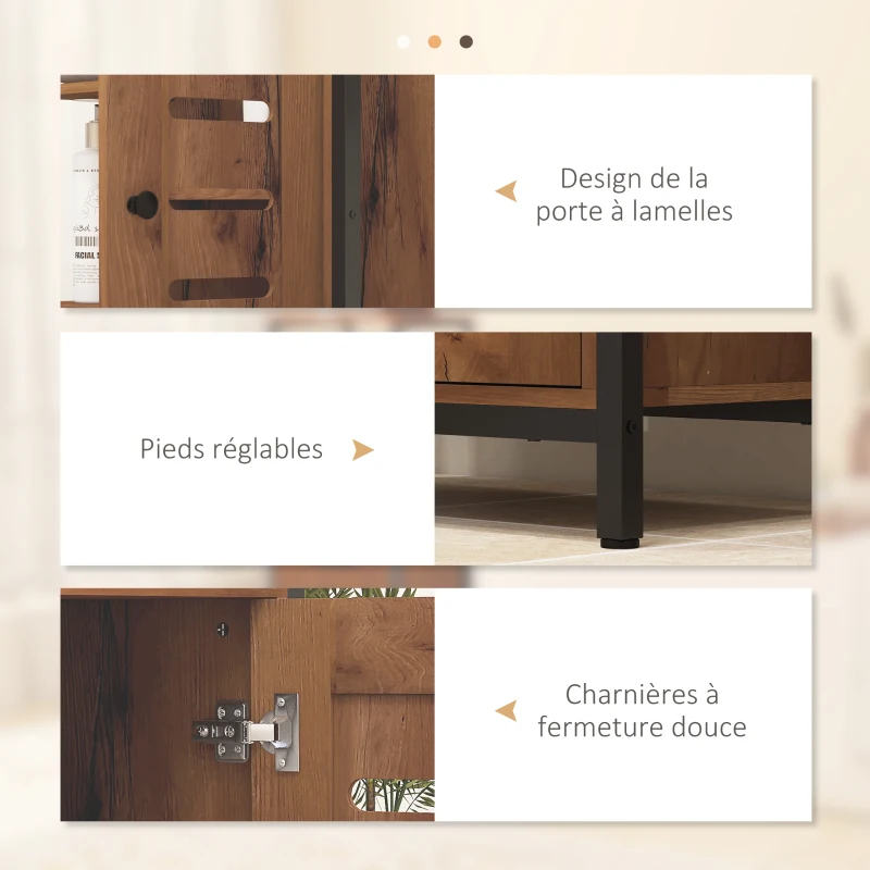 kleankin Meuble de salle de bain sur pied design industriel structure acier 3 étagères ouvertes 60 x 30 x 85 cm marron rustique