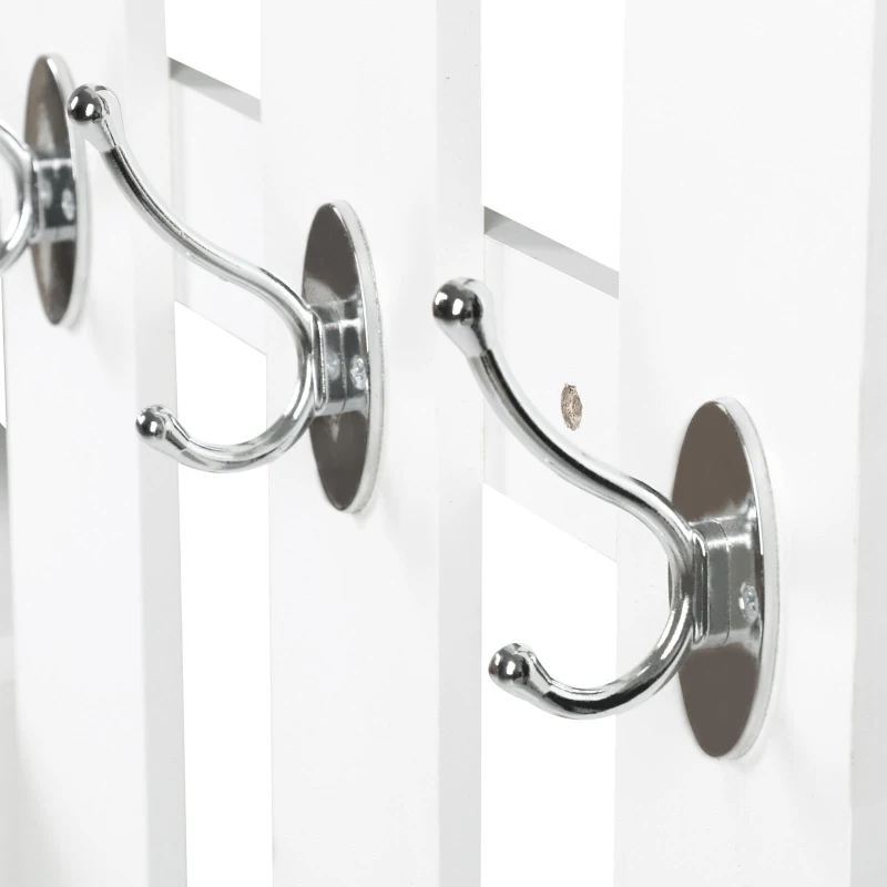 HOMCOM Ensembles 3 en 1 de meuble d'entrée vestiaire avec panneau porte-manteau, miroir et banc à chaussures - 6 crochets et étagère réglable, blanc
