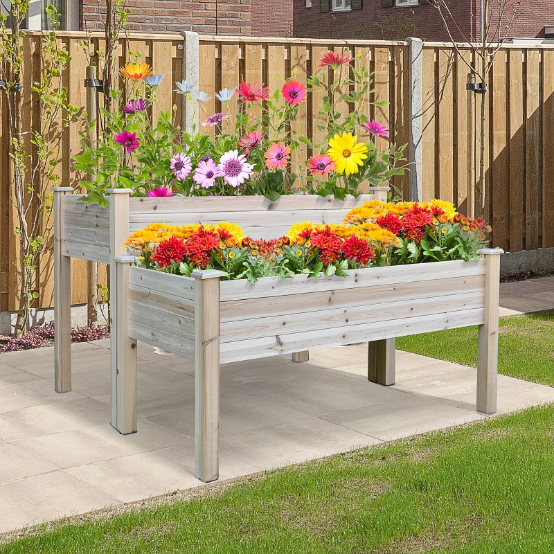Outsunny Jardinière sur Pieds carré Potager 2 étages dim. 115L x 114l x 76H cm Inserts d'irrigation Bois Sapin Naturel