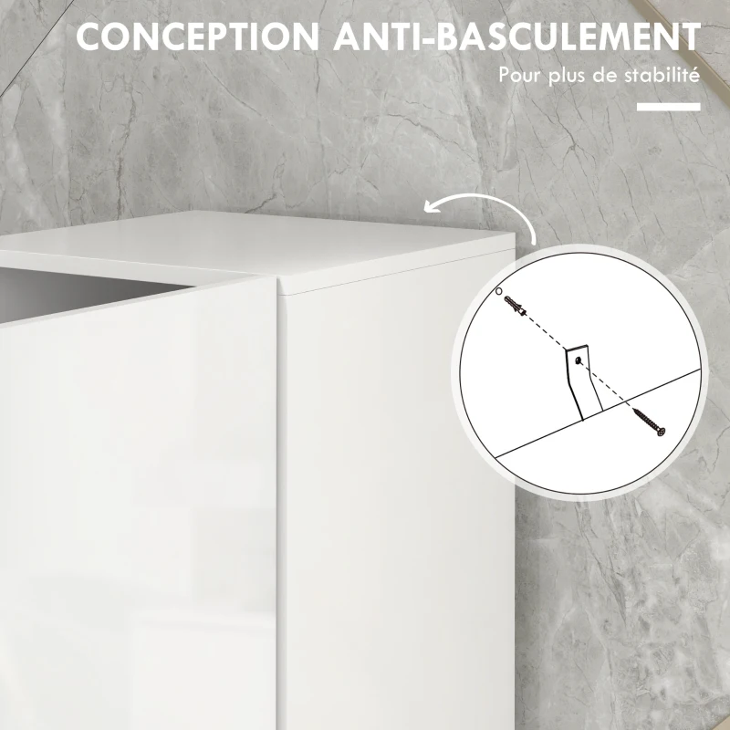 kleankin Meuble colonne de salle de bain 2 placards avec étagères réglables + 2 niches 30 x 30 x 181,5 cm blanc