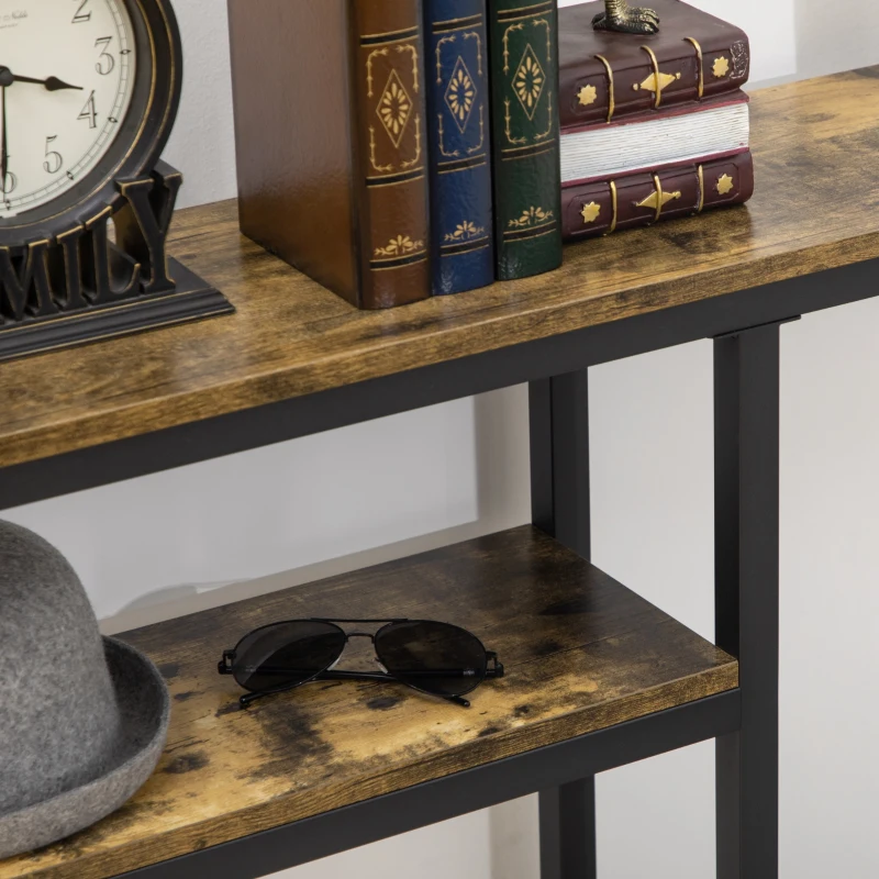 HOMCOM Table console table d'entrée bout de canapé style industriel avec étagère inférieure - métal 20 x 23 x 75 cm