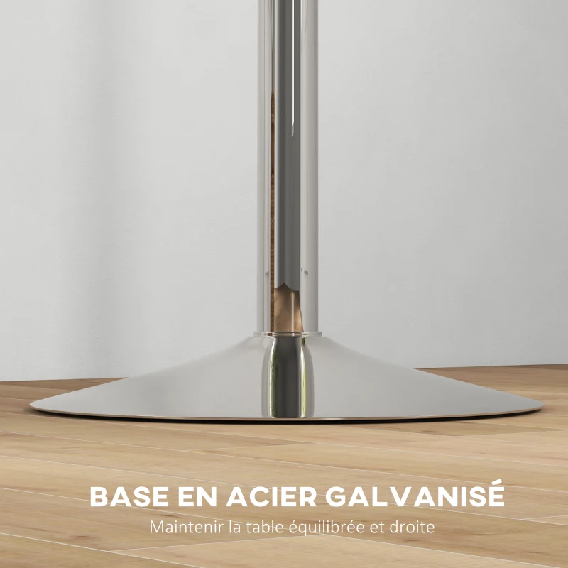 HOMCOM Table de bar ronde table haute cuisine réglable en hauteur 69-91 cm plateau pivotante à 360° naturel et gris