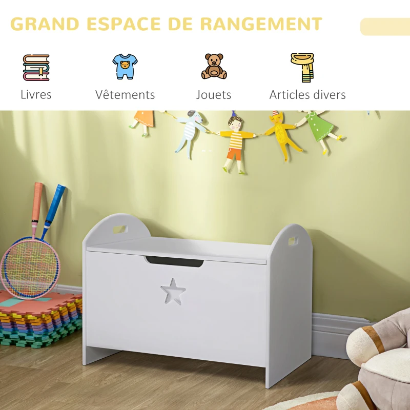 HOMCOM Coffre malle de rangement coffre à jouets dim. 62L x 40l x 46H cm MDF blanc