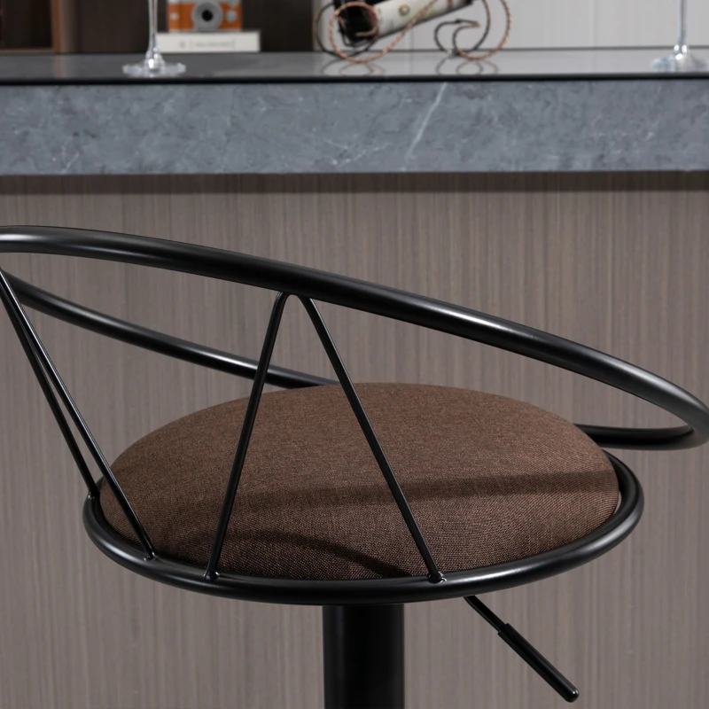 HOMCOM Lot de 2 tabourets de Bar Design néo-rétro réglable pivotant avec Repose-Pied métal Noir Lin Marron