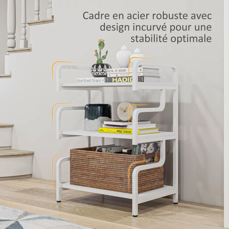 HOMCOM Étagère de rangement à 3 niveaux étagère en métal design industriel structure en acier 55 x 40 x 77 cm blanc
