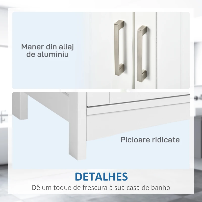 kleankin Móvel para Lavatório Pousar Armário para Casa de Banho de Madeira com 2 Portas e Prateleira Interior Ajustável 60x30x60cm Branco