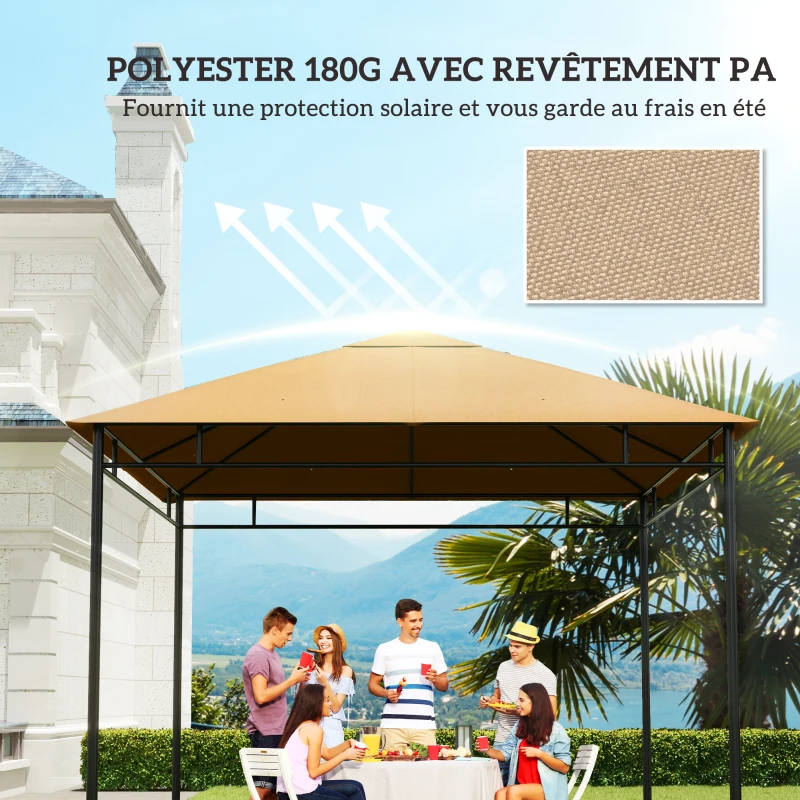 Outsunny Toile de rechange pour pavillon toit de remplacement gazebo tissu polyester haute densité 180 g/m² anti-UV 3 x 3 m beige