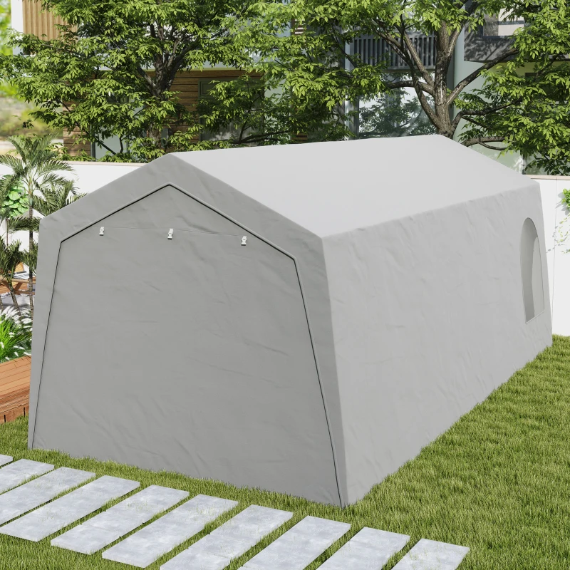 Outsunny Abrigo de Jardim Exterior 300x597x257 cm com Porta Enrolável para Motas Bicicletas e Ferramentas de Jardim Cinzento
