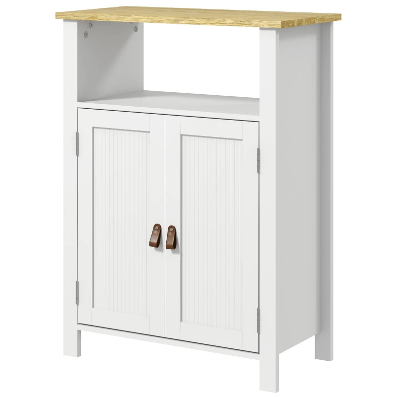 kleankin Meuble bas de salle de bain multi-rangements grande niche placard double porte blanc et naturel