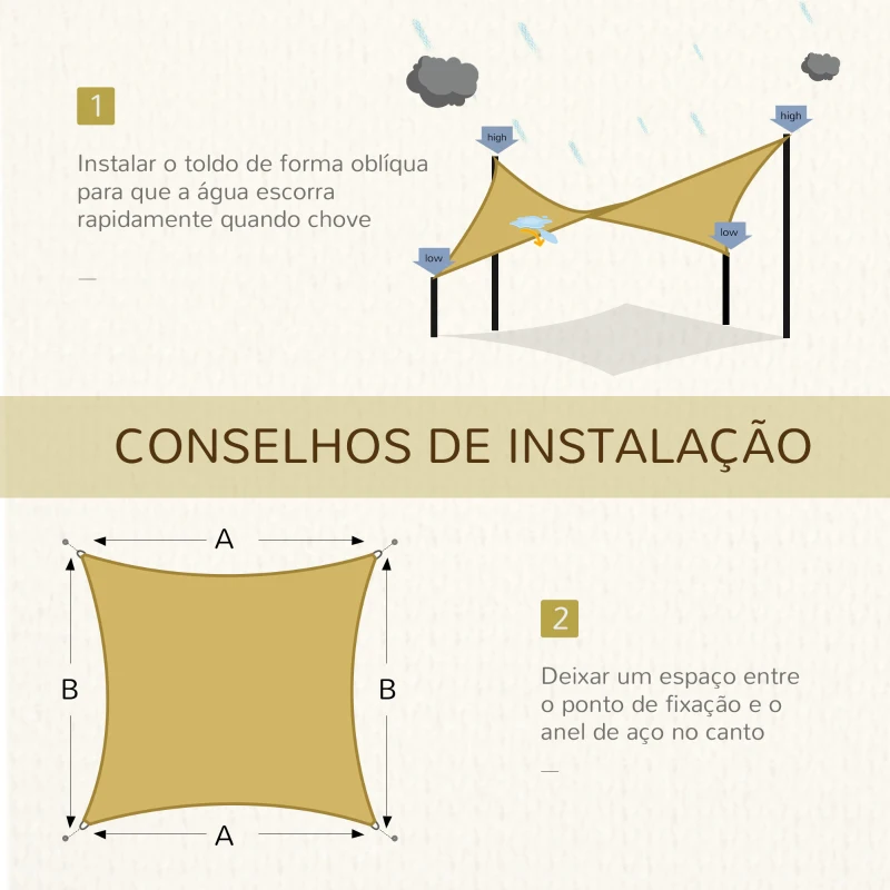 Outsunny Vela de Sombra Retangular 4x6 m Toldo Vela de HDPE com Anéis de Aço Inoxidável e Cordas para Jardim Pátio Bege