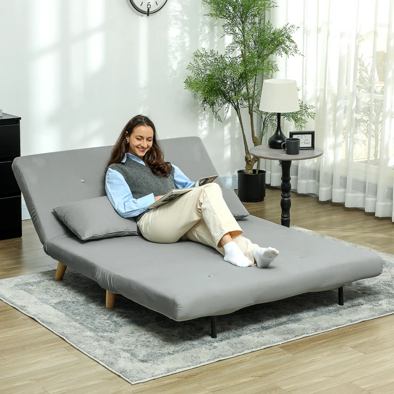 HOMCOM Schlafsofa Relaxsofa Sofa Couch, inkl. 2 Kissen, Samtoptik, 130 x 78 x 79 cm, Hellgrau(m-2)