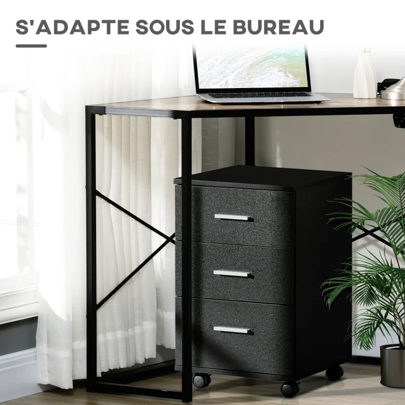 Vinsetto Caisson de Bureau Rangement Bureau sur Roulettes 3 Tiroirs Verrouillables 40 x 40 x 61,5 cm Noir