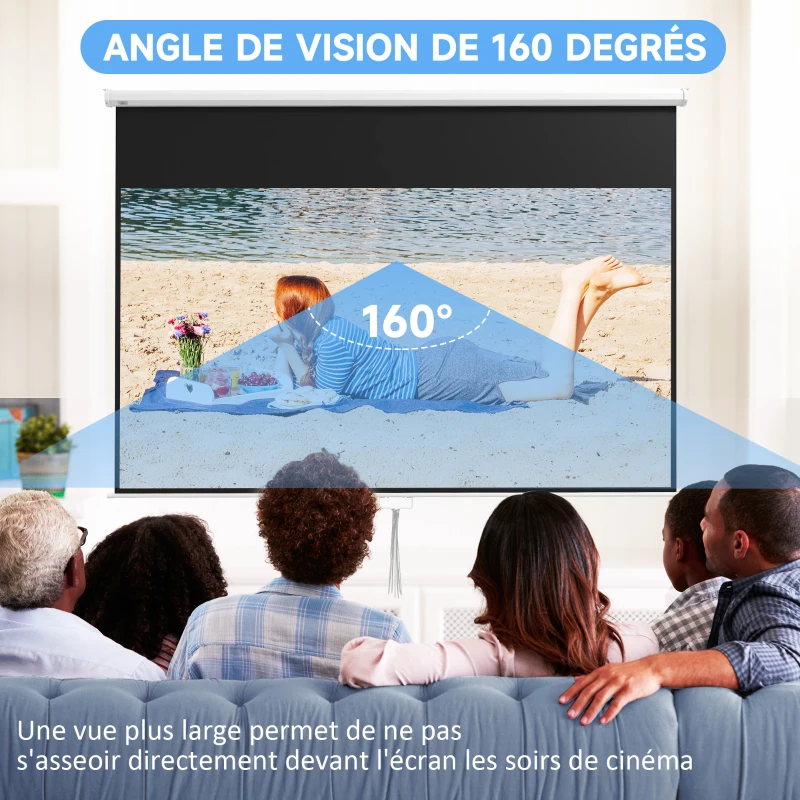 HOMCOM Écran de projection TV et Home Cinema de 120 Pouces vidéo projecteur 16:9 4K HD, fixation mural ou plafond