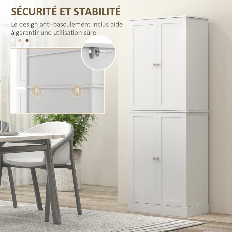 HOMCOM Armoire de cuisine buffet cuisine avec placards, étagère réglable et porte-épices, 60 x 35 x 166 cm, blanc(m-6)