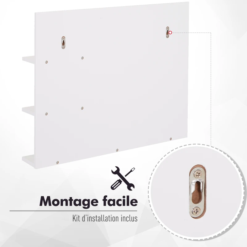 HOMCOM Miroir de Salle de Bain avec étagères - 2 étagères latérales + Grande étagère inférieure - kit Installation fourni - MDF Blanc