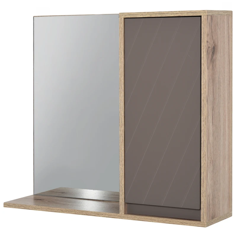 HOMCOM Miroir de Salle de Bain avec étagère et Placard - système Fixation intégré - Panneaux Particules chêne Clair Gris