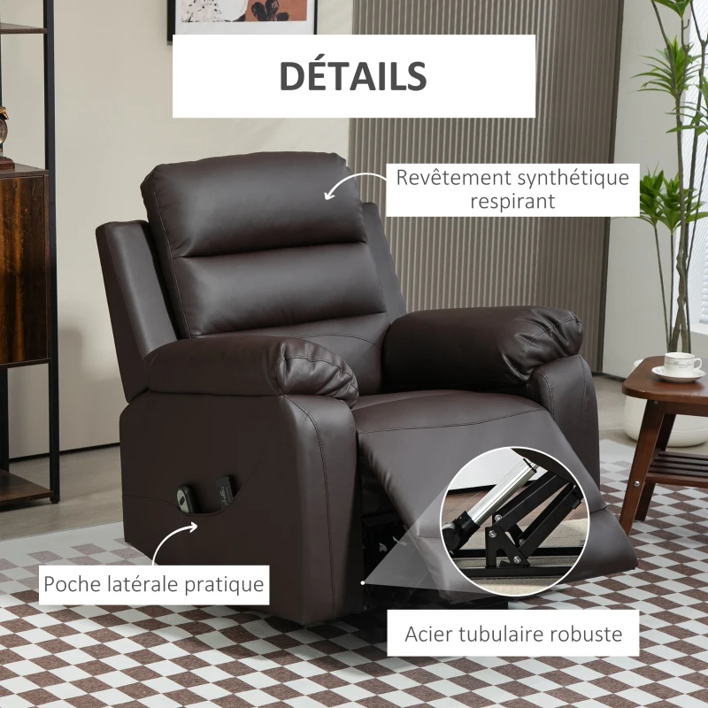 HOMCOM Fauteuil releveur électrique fonction massage inclinaison réglable 8 modes repose-pied ajustable PU 2 télécommandes
