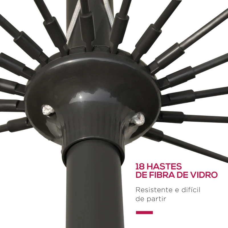 Outsunny Chapéu de Sol de Jardim Ø2,5x2,4 m com Manivela Manual Mastro Flexível Impermeável e 18 Varas para Exterior Vinho