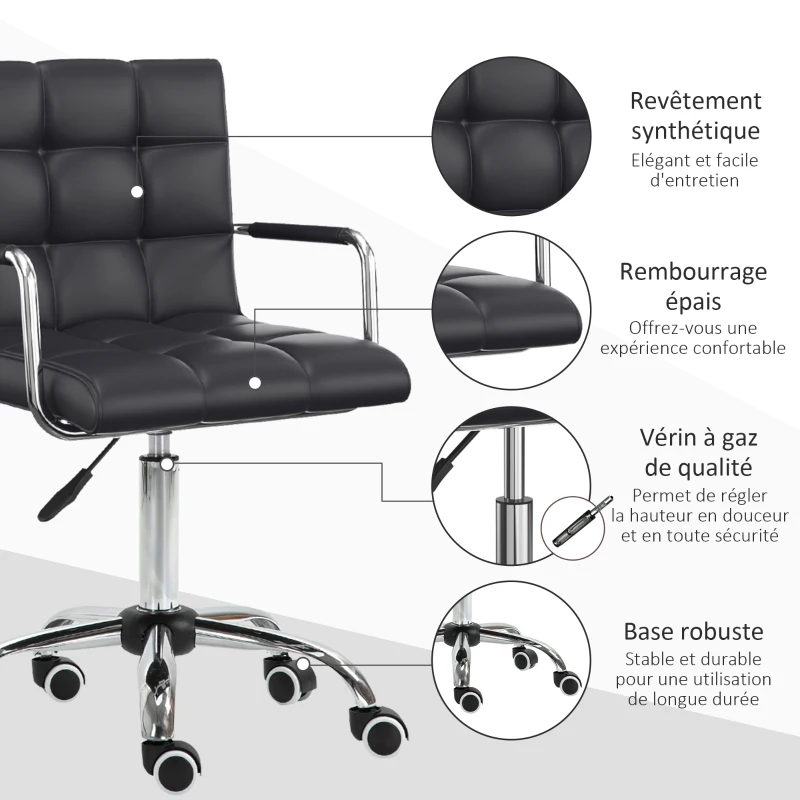 HOMCOM Chaise de bureau fauteuil manager pivotant hauteur réglable revêtement synthétique capitonné noir