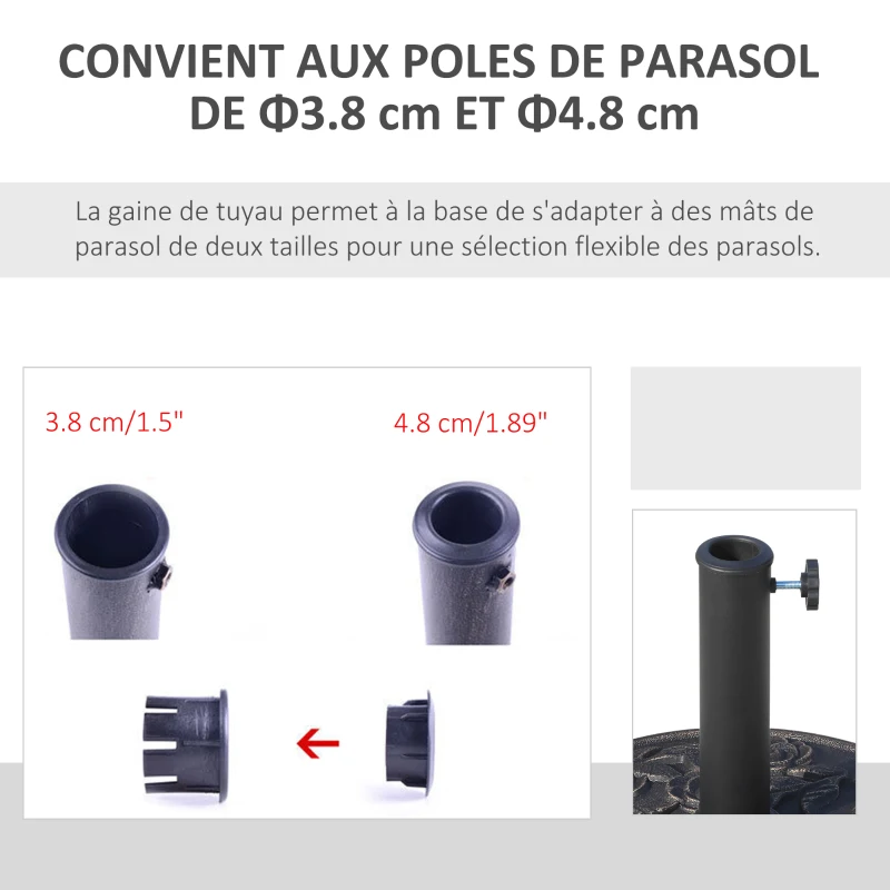 Outsunny Pied de parasol rond 9 kg support parasol résine motif roses pour terrasse piscine Ø 45,5 x 31 cm bronze