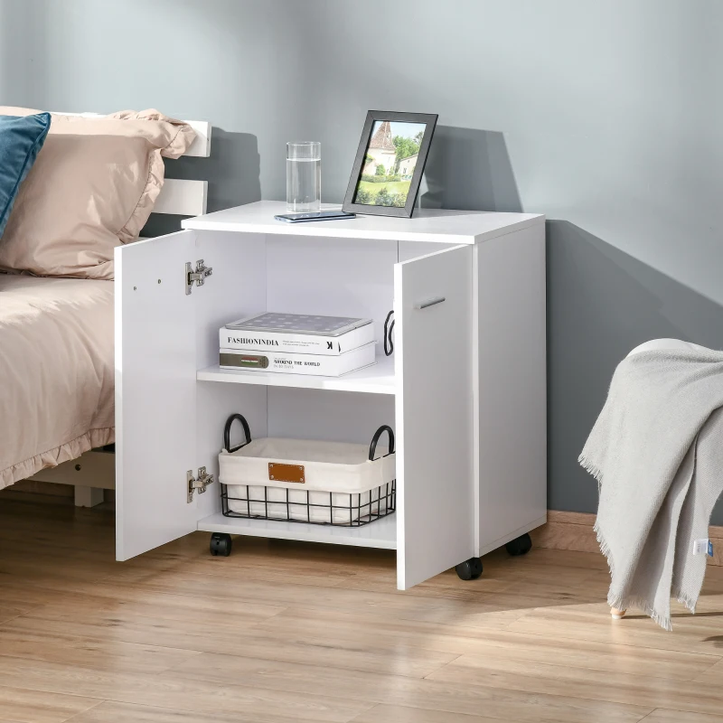HOMCOM Meuble de Rangement Buffet bas sur roulettes avec 2 Portes étagère Interne pour salon, chambre, bureau 60 x 35 x 65 cm Blanc