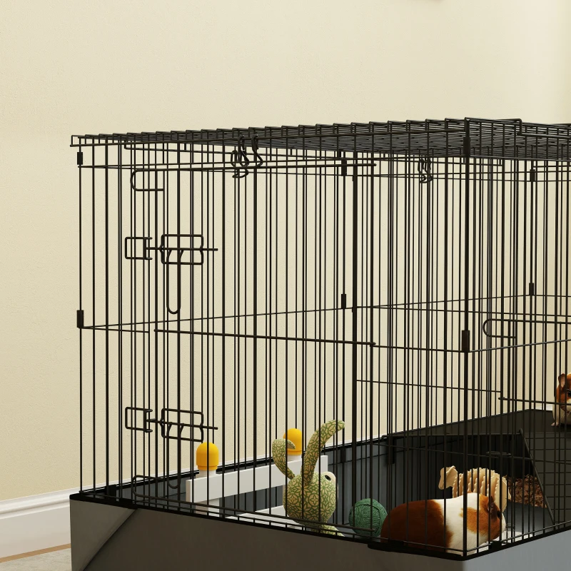 PawHut Gaiola para Animais Pequenos Gaiola para Roedores Coelhos com Tampa Amovível Recinto para Cobaias Ouriços 121x61x61 cm Preto