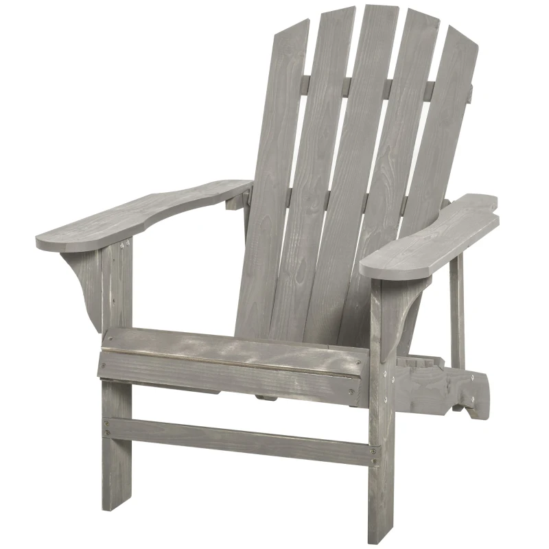 Outsunny Cadeira Adirondack de Madeira Cadeira Adirondack de Jardim com Assento Extra Largo 78x89x88 cm Cinza