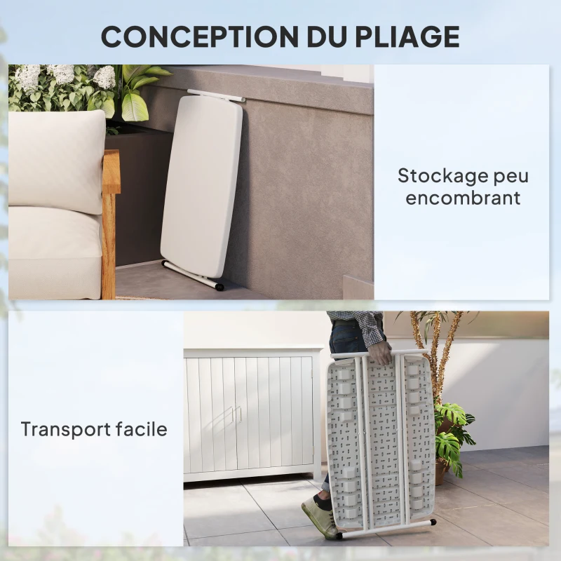 Outsunny Table d'appoint pliable en HDPE table pliante hauteur réglable sur 6 niveaux pour patios jardins 76 x 50 x 74 cm blanc