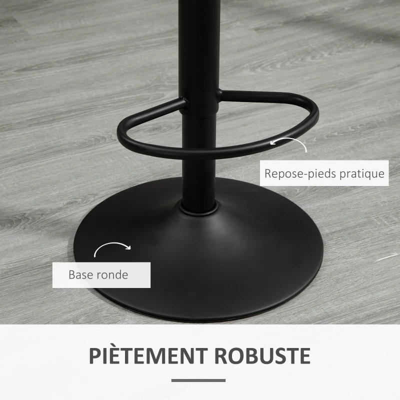 HOMCOM Lot de 2 tabourets de Bar Design néo-rétro réglable pivotant avec Repose-Pied métal Noir Lin Gris