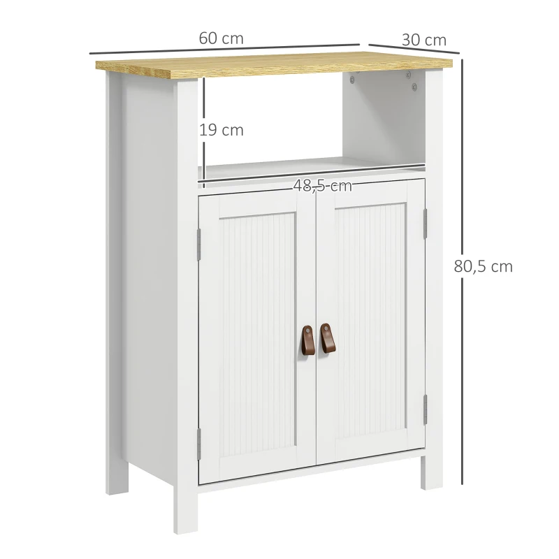 kleankin Meuble bas de salle de bain multi-rangements grande niche placard double porte blanc et naturel