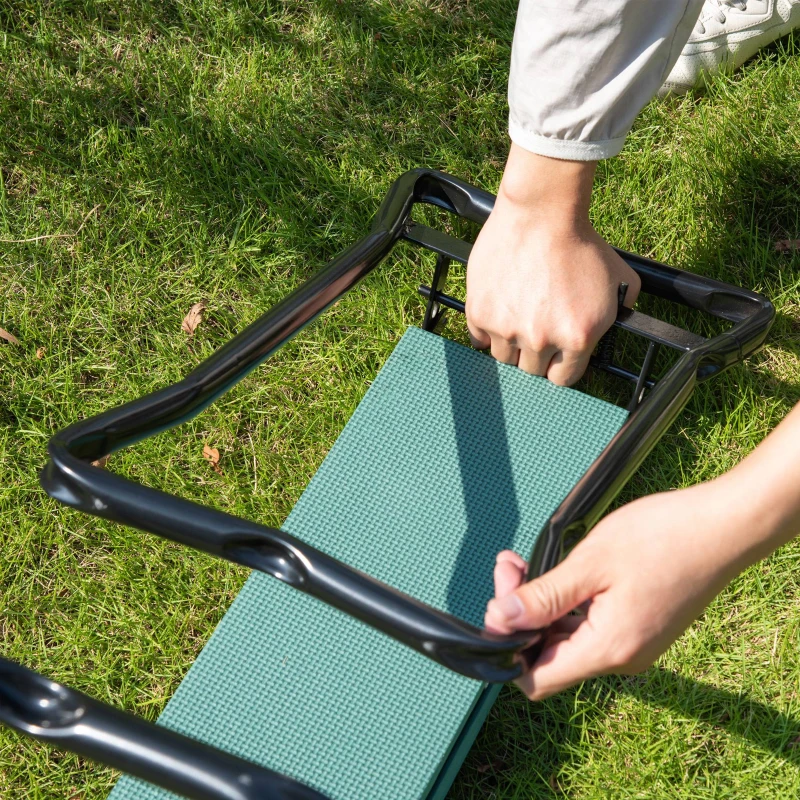 Outsunny Tabouret de Jardin Pliable agenouilloir de Jardin siège Jardinage avec Coussin Acier EVA Noir Vert