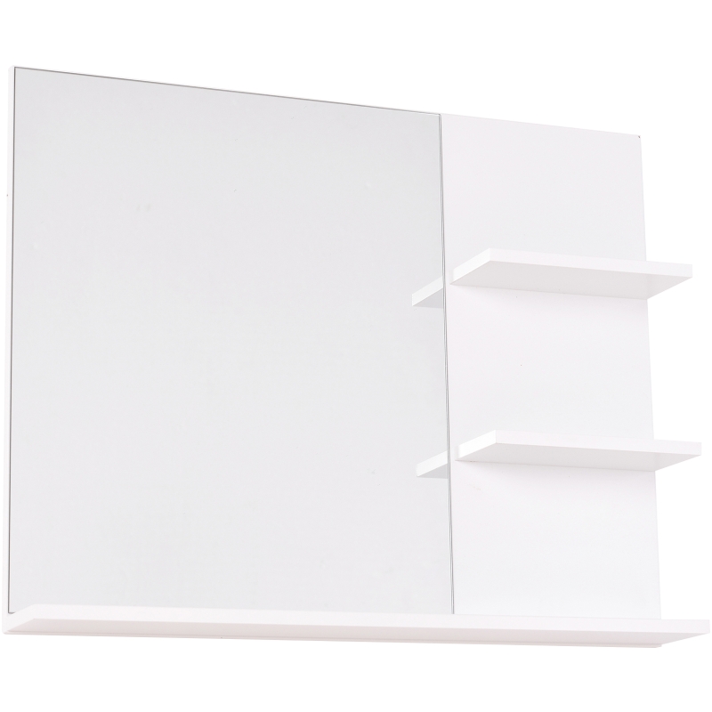 HOMCOM Miroir de Salle de Bain avec étagères - 2 étagères latérales + Grande étagère inférieure - kit Installation fourni - MDF Blanc