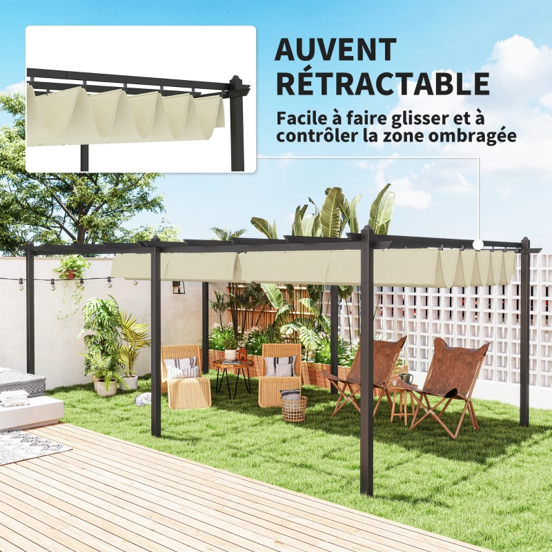 Outsunny Pergola rétractable 3,5 x 6 m pergola pour terrasse structure en aluminium + toile polyester - beige