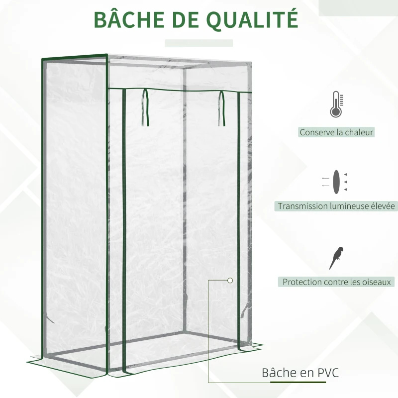 Outsunny Serre de jardin, serre de balcon, bâche renforcée PVC, châssis en acier, porte zippée enroulable, pour légumes plantes fleurs en toutes saisons intérieur et extérieur, 100 x 50 x 150 cm blanc