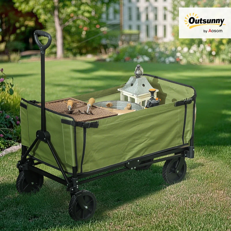 Outsunny Chariot de jardin pliable 130 L chariot de transport sac amovible poignée télescopique rotative 90 x 50 x 60 cm noir