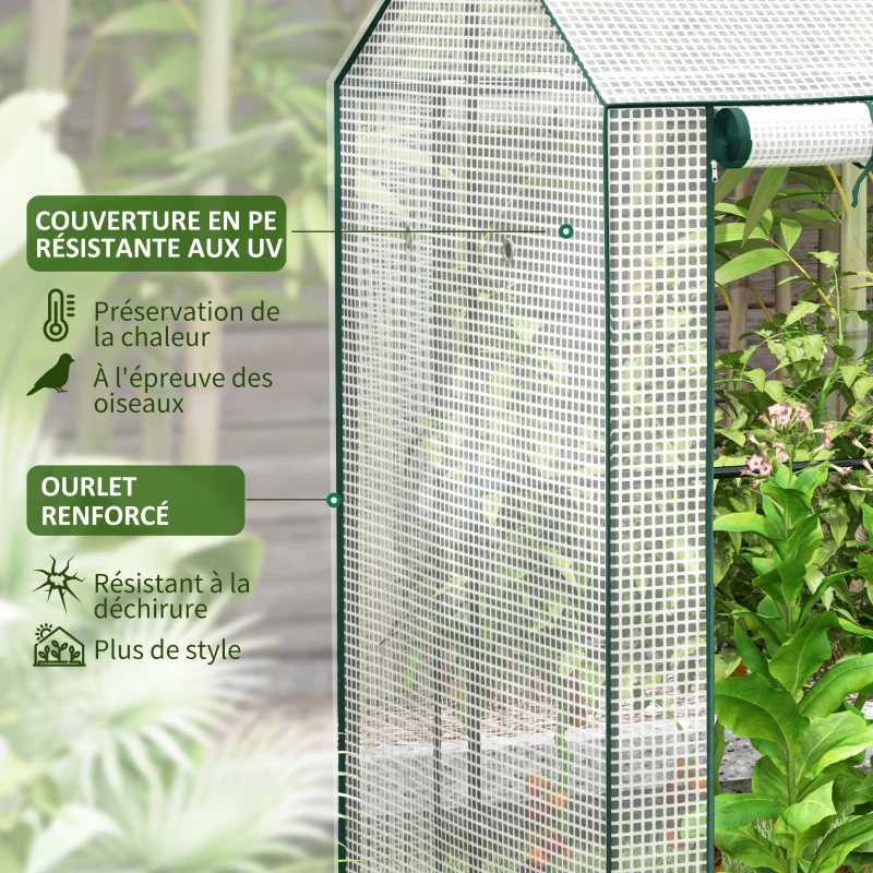 Outsunny Serre de jardin avec 2 espaces et 2 portes enroulables - 0,8 m² Serre à tomates dim. 1L x 0,8l x 1,5H m, Acier et PE