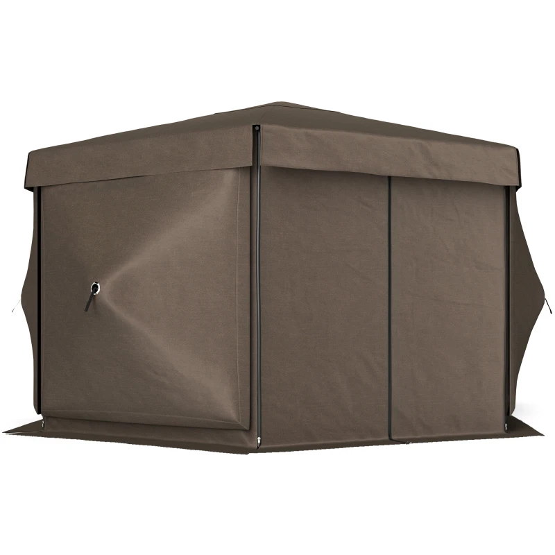 Outsunny 3 x 3(m) Hexagon Pop Up Gazebo with 5 Sides and Carry Bag, Waterproof, UV Resistant Party Tent Instant Event Shelter with Netting for Garden, Patio, Brown