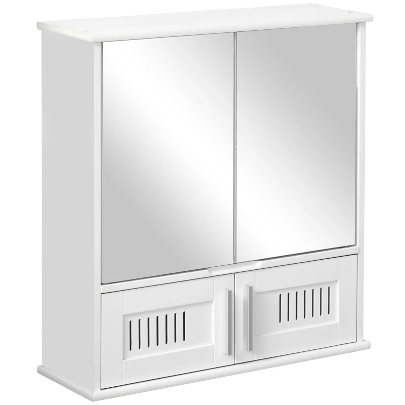 kleankin Armoire Murale de Salle de Bain avec Miroir - Armoire à Glace - Placard de Rangement Toilettes - 4 Portes, étagère - Verre MDF Blanc