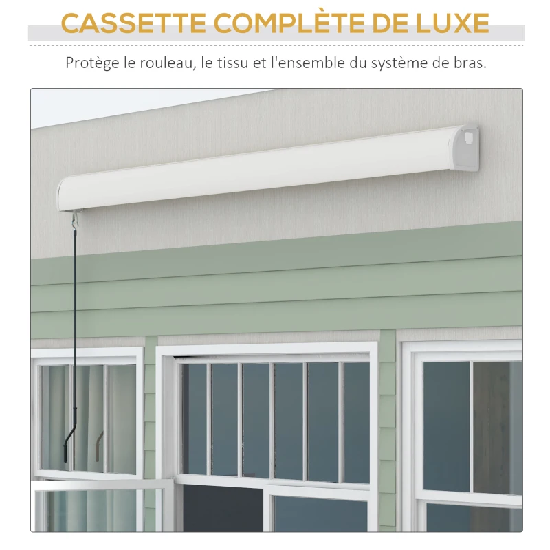 Outsunny Store banne motorisé, store banne électrique, angle réglable 14°-30°, avec télécommande manivelle, 3 x 2,5 m, gris clair