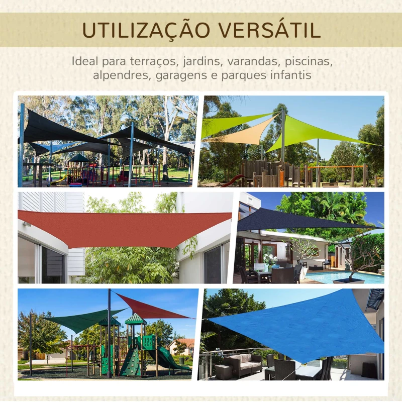 Outsunny Vela de Sombra Retangular 4x6 m Toldo Vela de HDPE com Anéis de Aço Inoxidável e Cordas para Jardim Pátio Bege