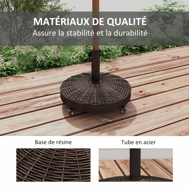 Outsunny Pied de parasol base de lestage poids net 22,7 kg en résine avec 4 roulettes - dim. Φ52 x 41H cm - bronze