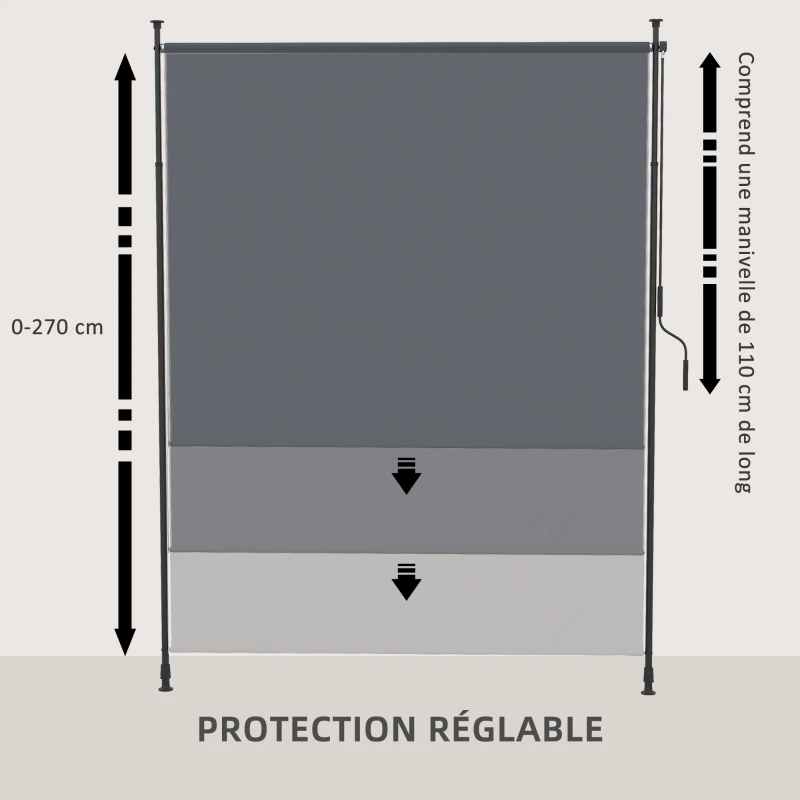 Outsunny Store vertical avec manivelle sans perçage brise-vue de balcon cadre en aluminium protection UV 200 x 305 cm gris