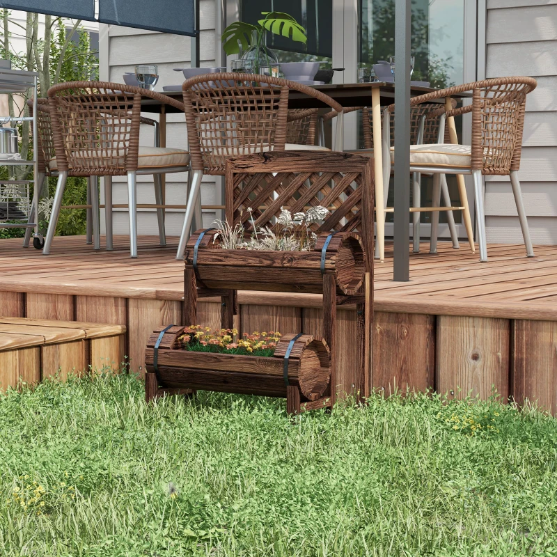 Outsunny Jardinière sur pieds surélevée avec treillis carré potager 2 niveaux pour terrasse, balcon jardin 42 x 49 x 80 cm marron