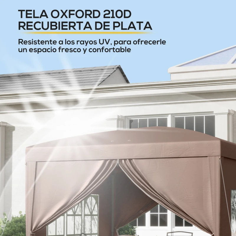 Outsunny Carpa Plegable Pop-up 3x3 m con 4 Paredes Laterales Anti-UV y Bolsa de Transporte Café